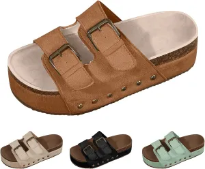 Women's Platform Slides Sandals,Comfortable Chunky Platform Slides for Women Double Buckle Adjustable Open Toe Slip On Summer Sandals