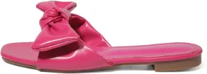 Women'S Pleated Bow Low Heel Slide Sandals Summer Comfort Open Square Toe Slip On Flat Beach Sandals Anti-Slip Party Casual Sandals