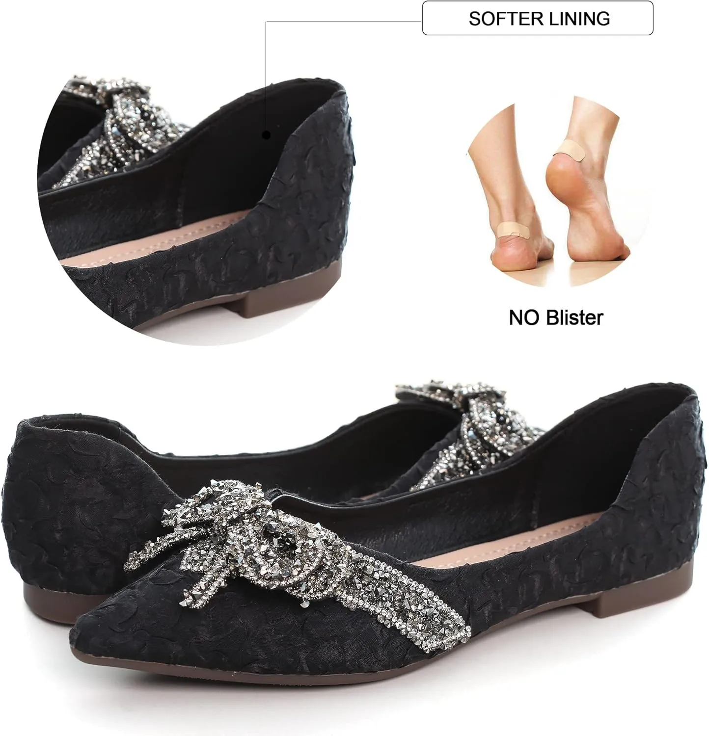 Women's Rhinestone Flats Elegant Bow Knot Glitter Ballet Flats Dress Pearl Wedding Shoes Pointed Toe Slip On Loafers for Women