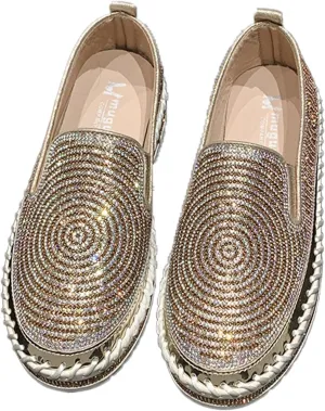 Women's Rhinestones Platform Loafer Comfort Round Wide Toe Slip On Sparkle Walking Shoes Handmade Non-Slip Fashion Sneakers