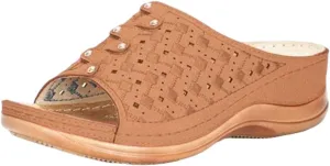 Womens Sandals Wedge Comfortable Orthopedic Wedge Sandals Women Slip on Low Heel Platform Sandal with Arch Support Summer Casual Walking Flat Slippers Ortho Comfort Lightweight Trendy Slippers