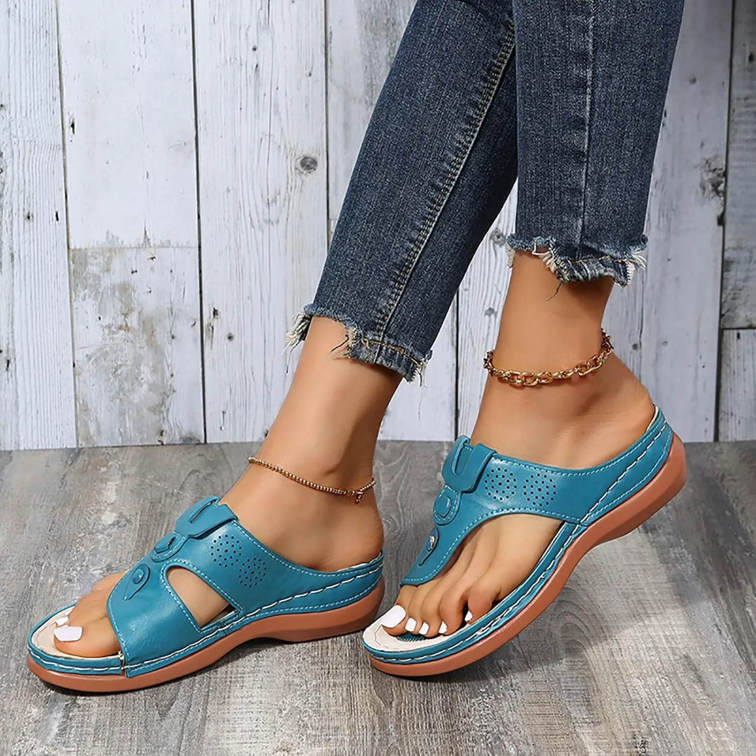Womens Sandals with Arch Support Walking Flip Flops Shower Wide Wedge Sandal Dressy Summer Arch Support Shoes for Woman Wedge Shoes Slip On Wide Width Dressy Orthopedic Shoe