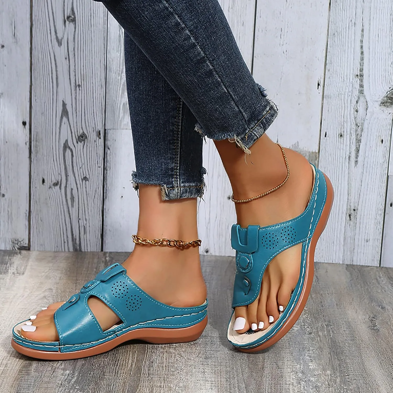 Womens Sandals with Arch Support Walking Flip Flops Shower Wide Wedge Sandal Dressy Summer Arch Support Shoes for Woman Wedge Shoes Slip On Wide Width Dressy Orthopedic Shoe