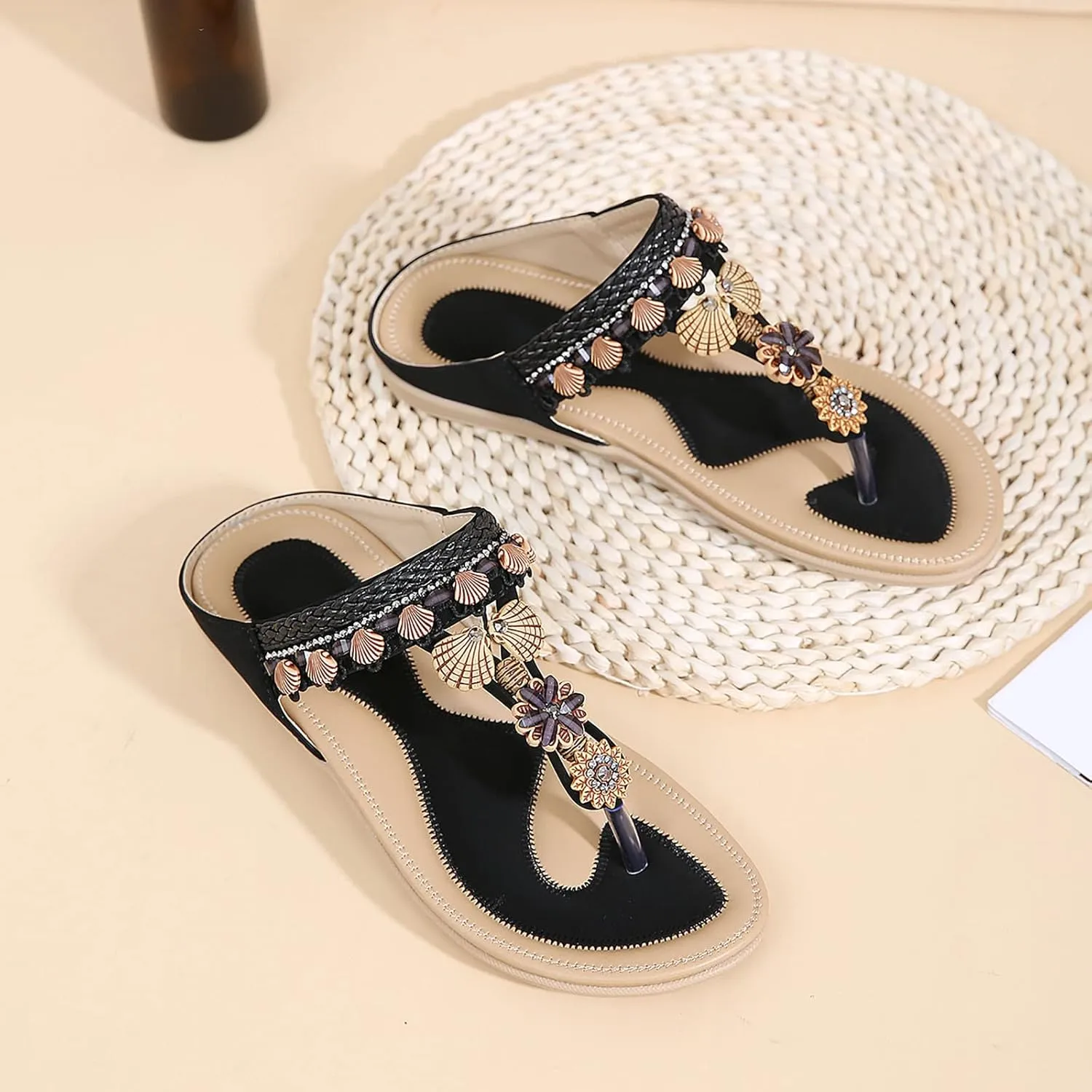 Womens Sandals Womens Sandals Shoes Walking Sandal Non Slip Casual Summer Beach Shoes Dress Women's Fashion Flip Flop Bohemia Flowers Wedge Sandal With Arch Support Clip Toe Comfort Slip On Slingback Slides