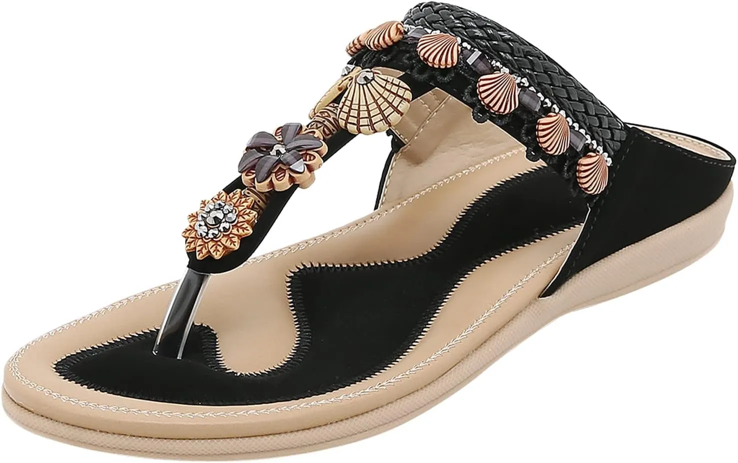 Womens Sandals Womens Sandals Shoes Walking Sandal Non Slip Casual Summer Beach Shoes Dress Women's Fashion Flip Flop Bohemia Flowers Wedge Sandal With Arch Support Clip Toe Comfort Slip On Slingback Slides