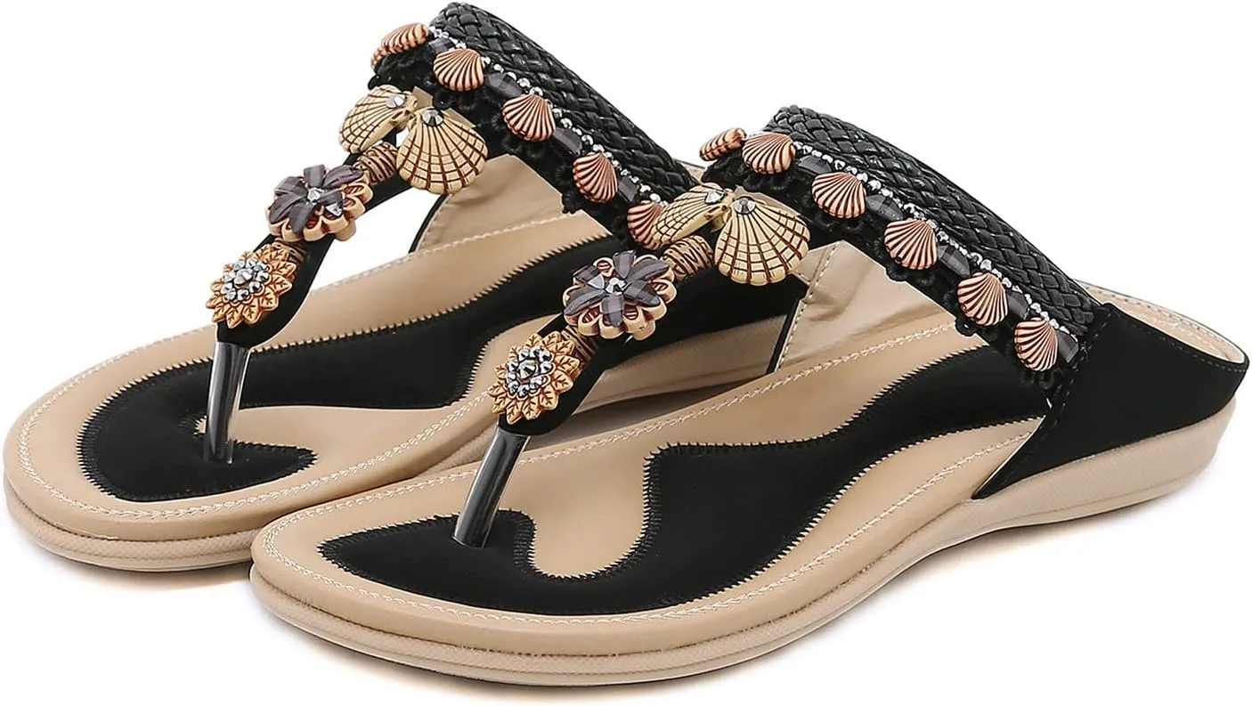 Womens Sandals Womens Sandals Shoes Walking Sandal Non Slip Casual Summer Beach Shoes Dress Women's Fashion Flip Flop Bohemia Flowers Wedge Sandal With Arch Support Clip Toe Comfort Slip On Slingback Slides