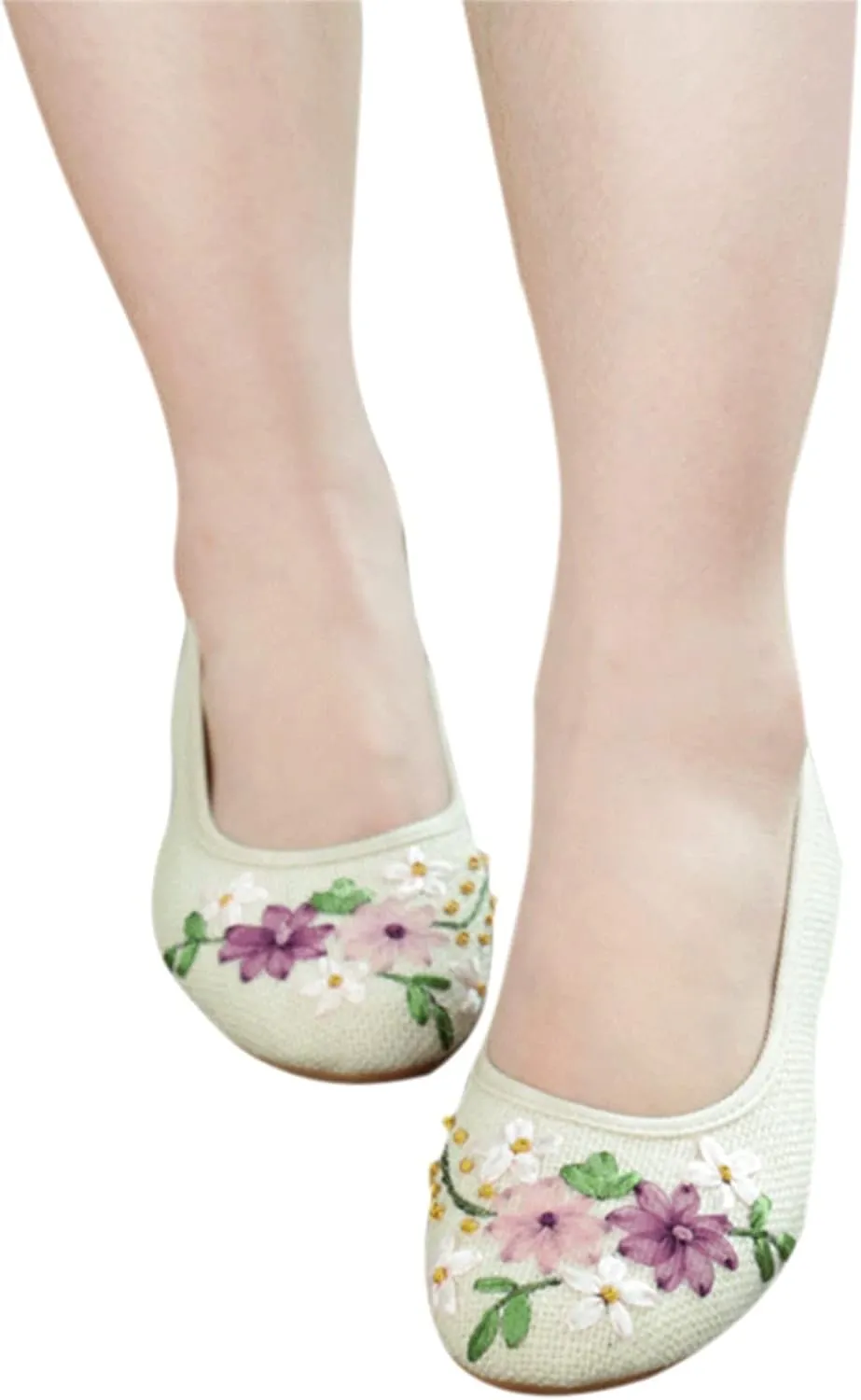 Women’s Shoes Loafers Cloth Shoes Women's Single Ribbon Linen Breathable Embroidery Single Flat Heels Linen Embroidered Mother