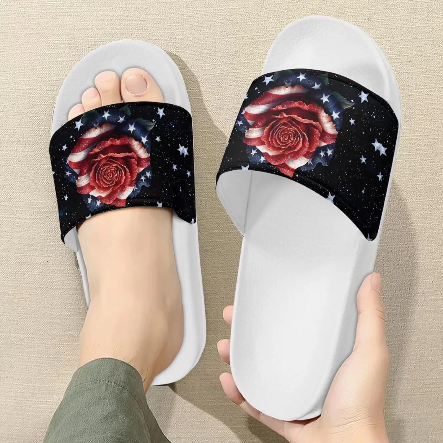 Women's Shower Shoes Fashion Non-Slip Bathroom Bedroom Sandals Slip On House Slides Lightweight Indoor Outdoor Sandals SizeUS 6-13.5