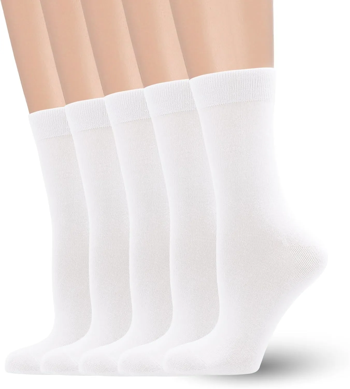 Women's Soft Thin Viscose Bamboo Crew Socks, Fit Stretchy Casual, Business, Dress Calf Sock 5 Pairs