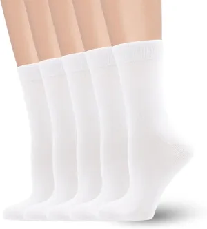 Women's Soft Thin Viscose Bamboo Crew Socks, Fit Stretchy Casual, Business, Dress Calf Sock 5 Pairs