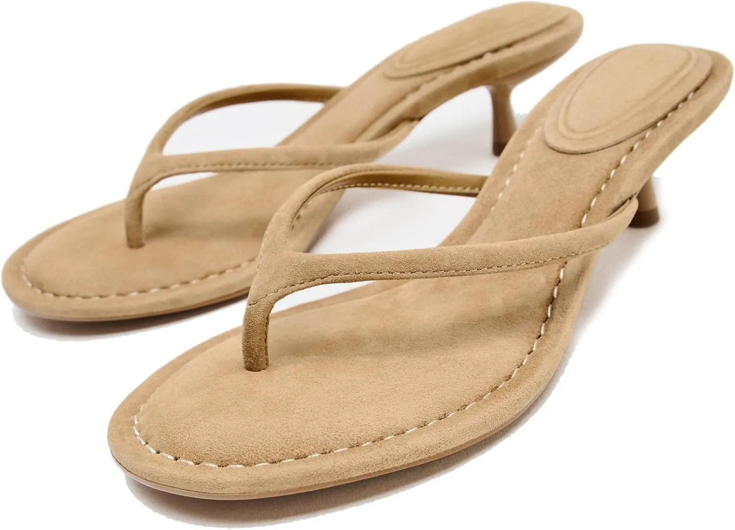 Women’s Suede Open Toe Thong Heeled Sandals Flip Flops Kitten Low Heels Sexy Fashion Comfort Shoes for Party Casual Slides