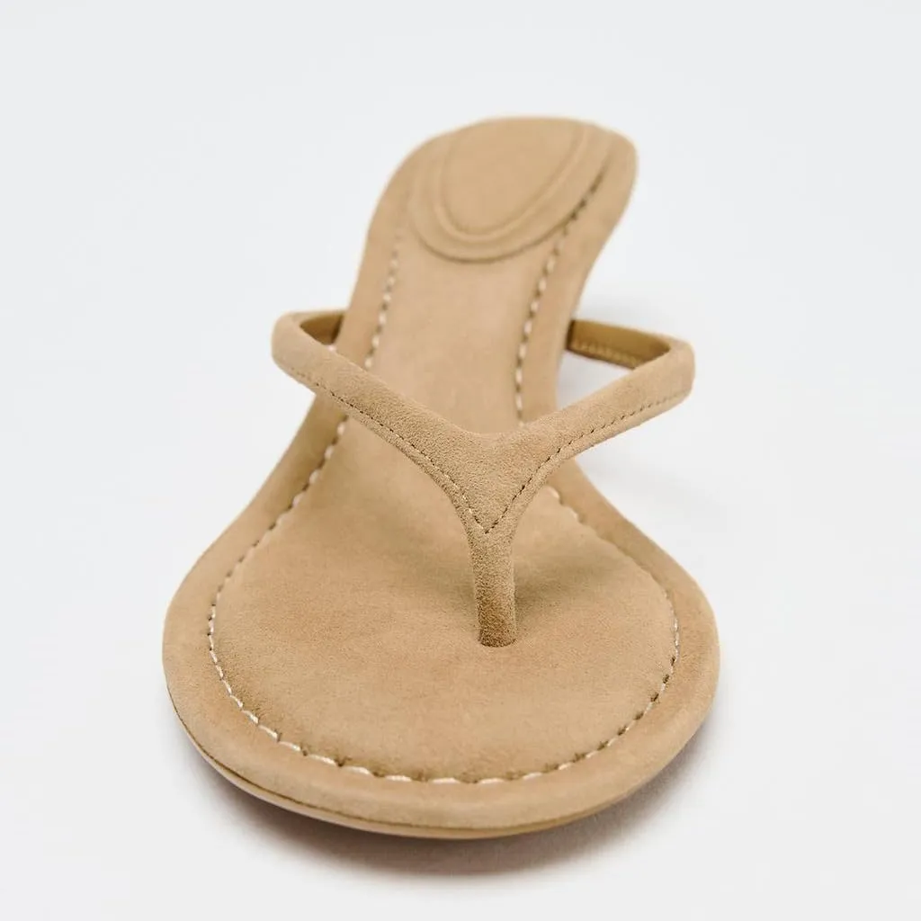 Women’s Suede Open Toe Thong Heeled Sandals Flip Flops Kitten Low Heels Sexy Fashion Comfort Shoes for Party Casual Slides
