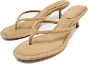 Women’s Suede Open Toe Thong Heeled Sandals Flip Flops Kitten Low Heels Sexy Fashion Comfort Shoes for Party Casual Slides