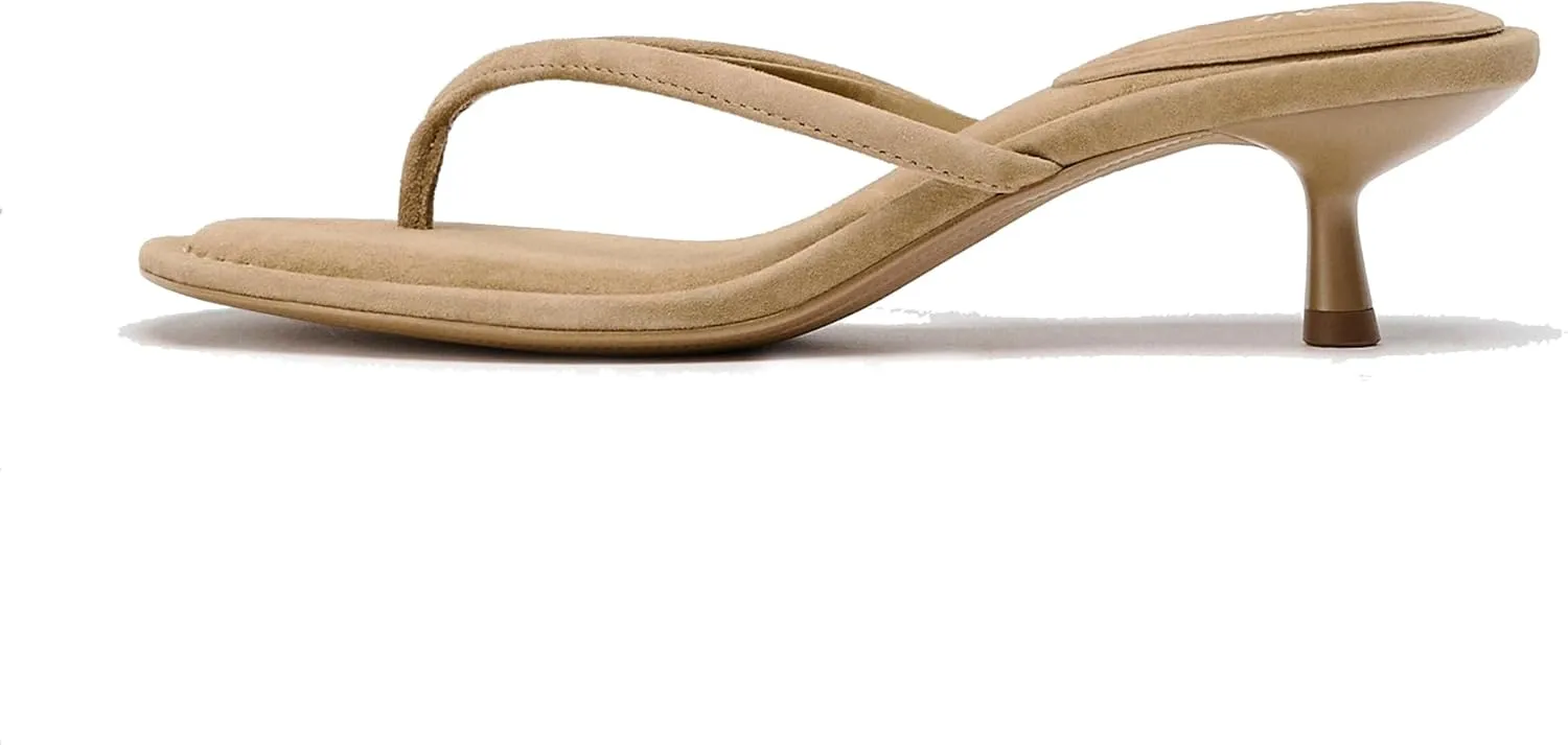 Women’s Suede Open Toe Thong Heeled Sandals Flip Flops Kitten Low Heels Sexy Fashion Comfort Shoes for Party Casual Slides