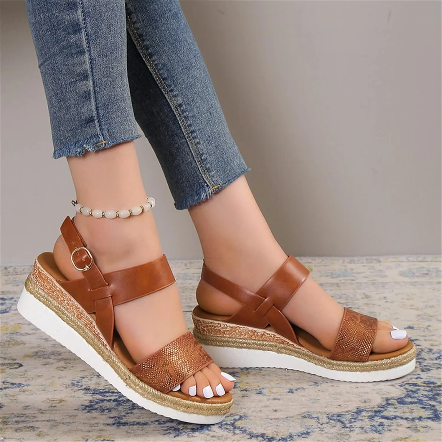 Women's Summer Orthopedic Wedge Sandals, Black, Size Not Specified, Open Toe, Ankle Strap, Espadrilles, Arch Support, Platform, Beach, Casual, Slip On