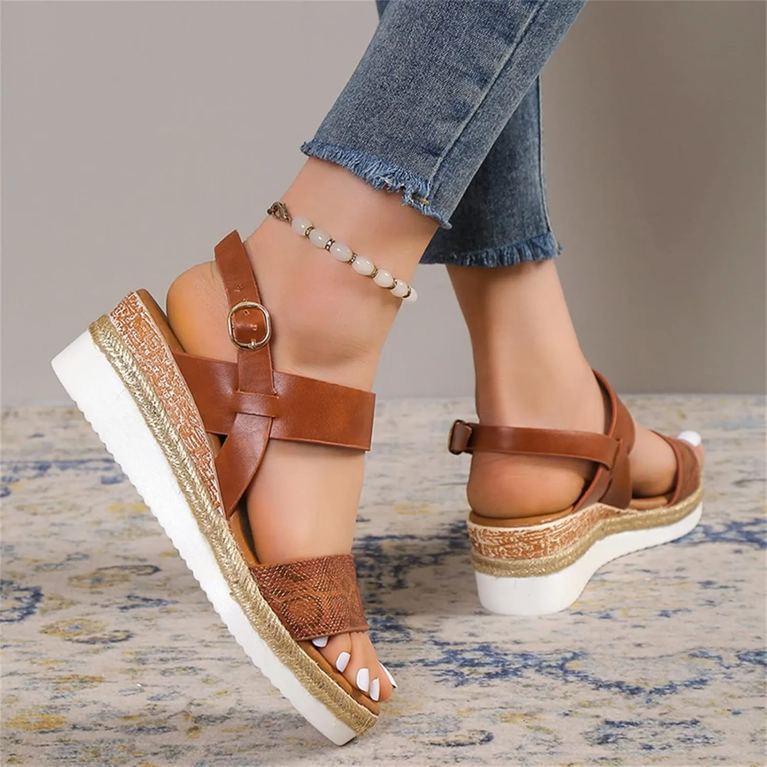 Women's Summer Orthopedic Wedge Sandals, Black, Size Not Specified, Open Toe, Ankle Strap, Espadrilles, Arch Support, Platform, Beach, Casual, Slip On