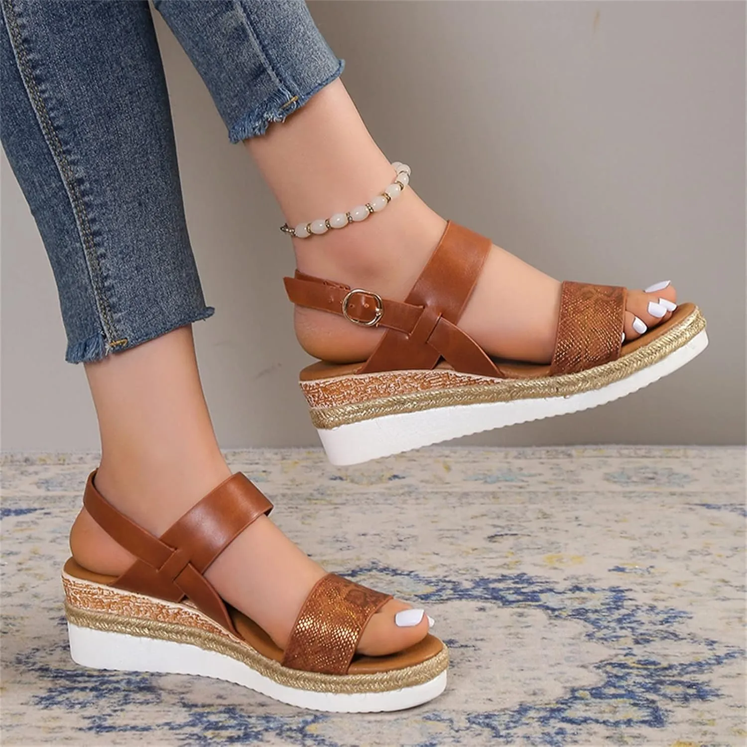 Women's Summer Orthopedic Wedge Sandals, Black, Size Not Specified, Open Toe, Ankle Strap, Espadrilles, Arch Support, Platform, Beach, Casual, Slip On