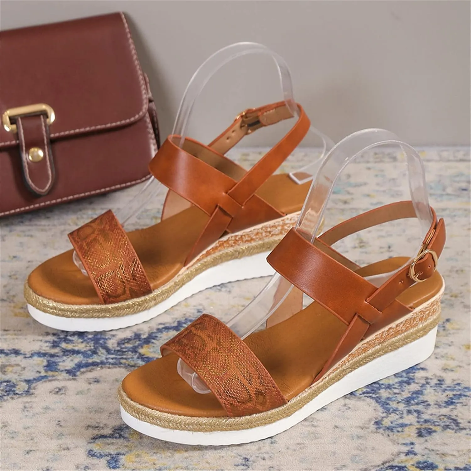 Women's Summer Orthopedic Wedge Sandals, Black, Size Not Specified, Open Toe, Ankle Strap, Espadrilles, Arch Support, Platform, Beach, Casual, Slip On