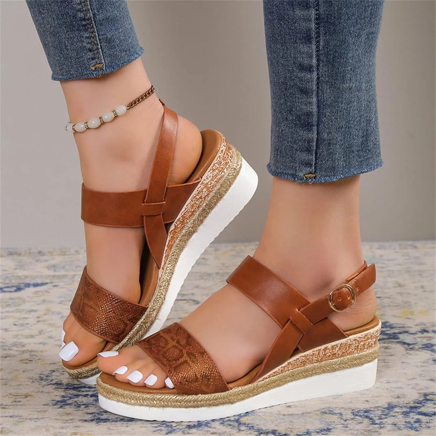 Women's Summer Orthopedic Wedge Sandals, Black, Size Not Specified, Open Toe, Ankle Strap, Espadrilles, Arch Support, Platform, Beach, Casual, Slip On