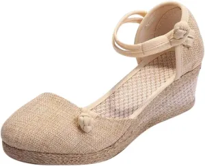 Womens Wedge Platform Espadrille Ankle Strap Clip Toe Summer Casual Sandals Boho Beach Shoes Flip Flops