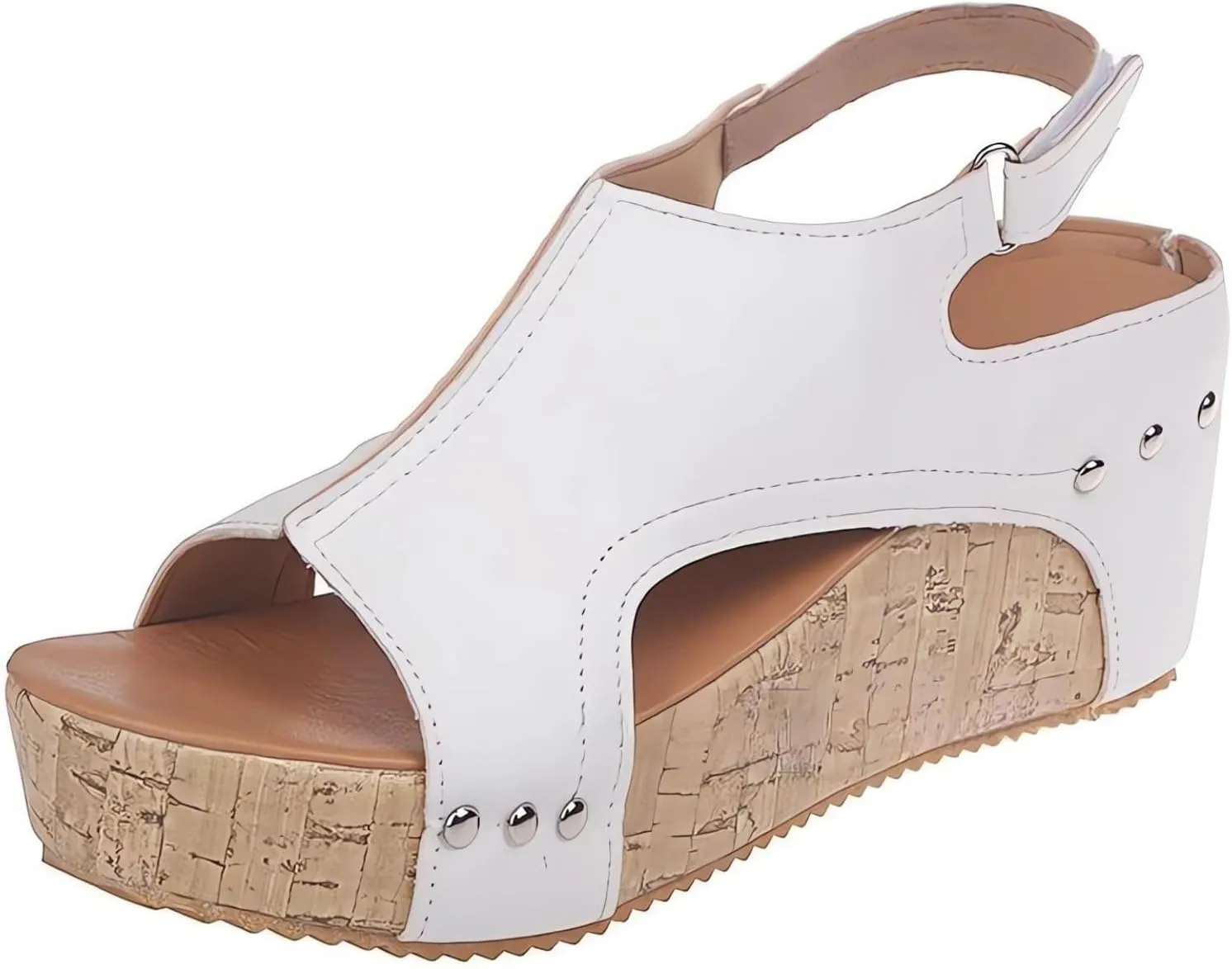 Women's Wedge Sandals With Buckle Ankle Strap for Dressy Summer Casual Flat-Bottomed Platform Wedges Sandal Slip On Peep Toe Slingback Wedding Beach Walking Shoes