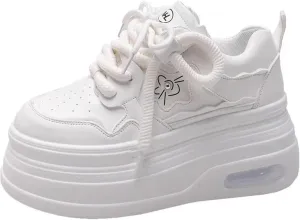 Women's White Chunky Platform Walking Sneakers 3.1 Inch Thick Sole Breathable Lace-Up Streetwear Shoes Fit Well
