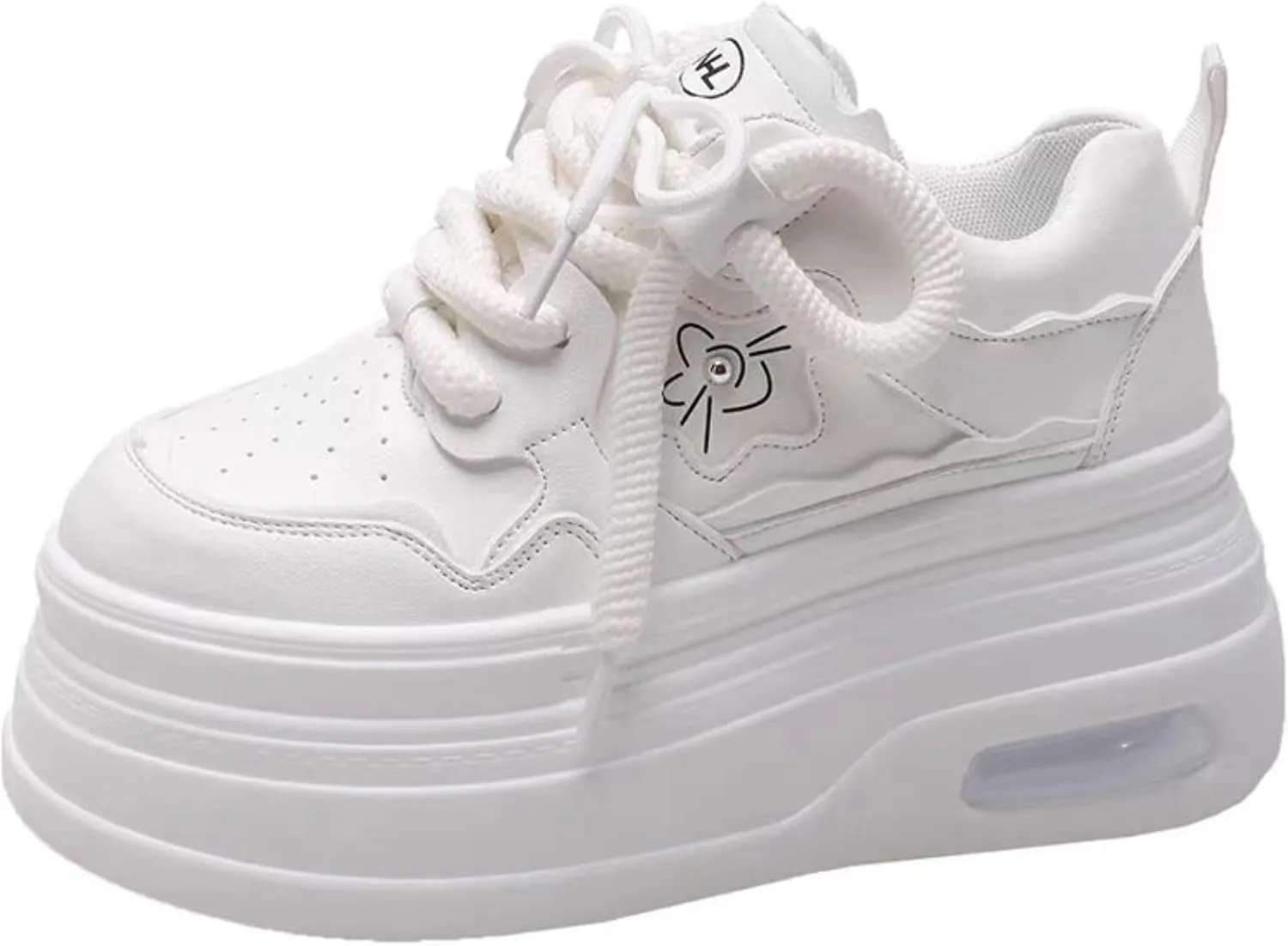 Women's White Chunky Platform Walking Sneakers 3.1 Inch Thick Sole Breathable Lace-Up Streetwear Shoes Fit Well