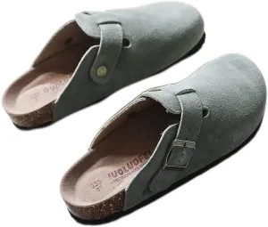 XUEMML Clogs Shoes Women Men Leather, Slip On Mules Casual Summer Slippers Handmade Clogs and Mules Soft Beach Sandals Ladies Flowers Summer Shoes