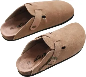 XUEMML Clogs Shoes Women Men Leather, Slip On Mules Casual Summer Slippers Handmade Clogs and Mules Soft Beach Sandals Ladies Flowers Summer Shoes