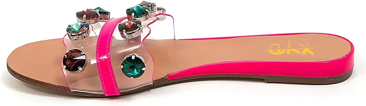 XYD Women Crystal Rhinestones Wedge Sandals Clear Strap Summer Open Toe Slippers Casual Fashion Low Heel Slides Shoes