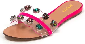 XYD Women Crystal Rhinestones Wedge Sandals Clear Strap Summer Open Toe Slippers Casual Fashion Low Heel Slides Shoes