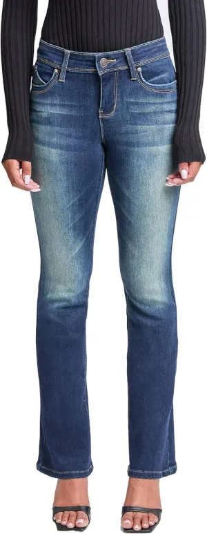 YMI Jeans Women's Wannabettabutt Mid Rise Bootcut Jeans, Tinted Midnight Blue, 11