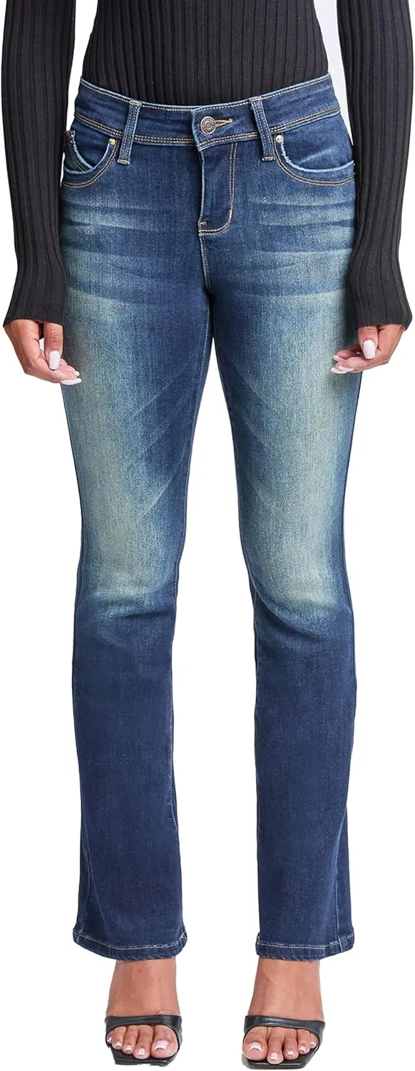 YMI Jeans Women's Wannabettabutt Mid Rise Bootcut Jeans, Tinted Midnight Blue, 11