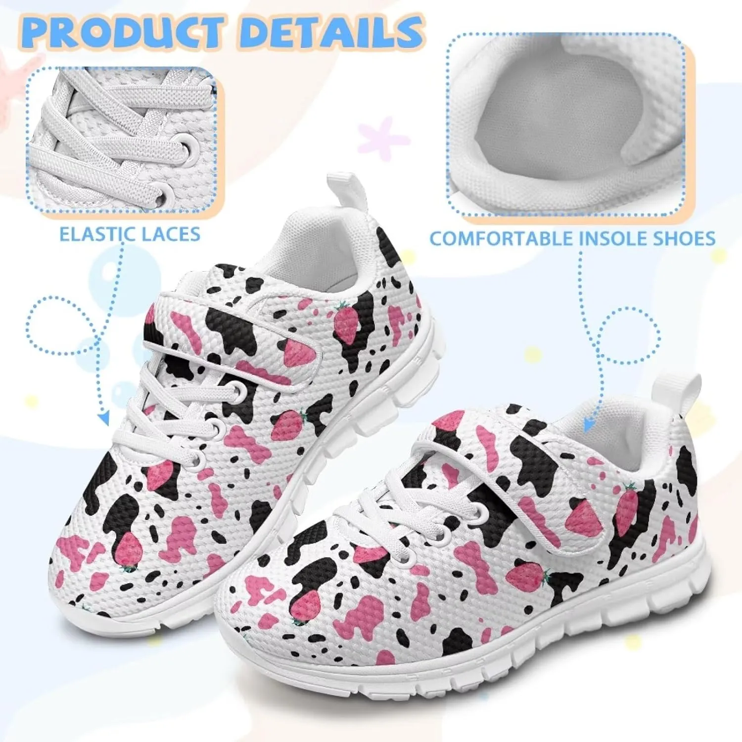 Yzaoxia Unisex Kids Sneakers Hook and Loop Boys Girls Walking Shoes