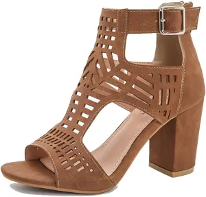 ZBYY Sandals for Women Summer Peep Toe Block Chunky Heel Sandals Cut Out Sandals Back Zipper High Heel Dressy Sandals