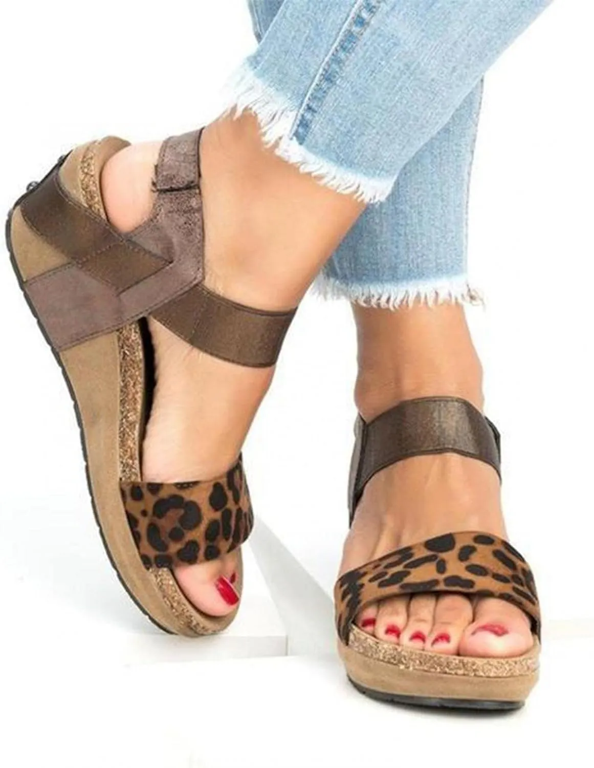 ZBYY Women's Ankle-Strap Heeled Sandals Open Toe Platform Wedge Slip On Sandals Casual Summer Beach Sandals Shoes