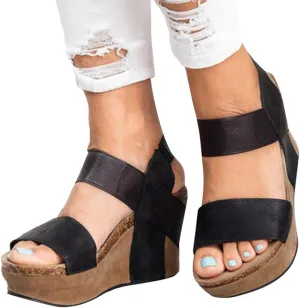 ZBYY Women's Ankle-Strap Heeled Sandals Open Toe Platform Wedge Slip On Sandals Casual Summer Beach Sandals Shoes