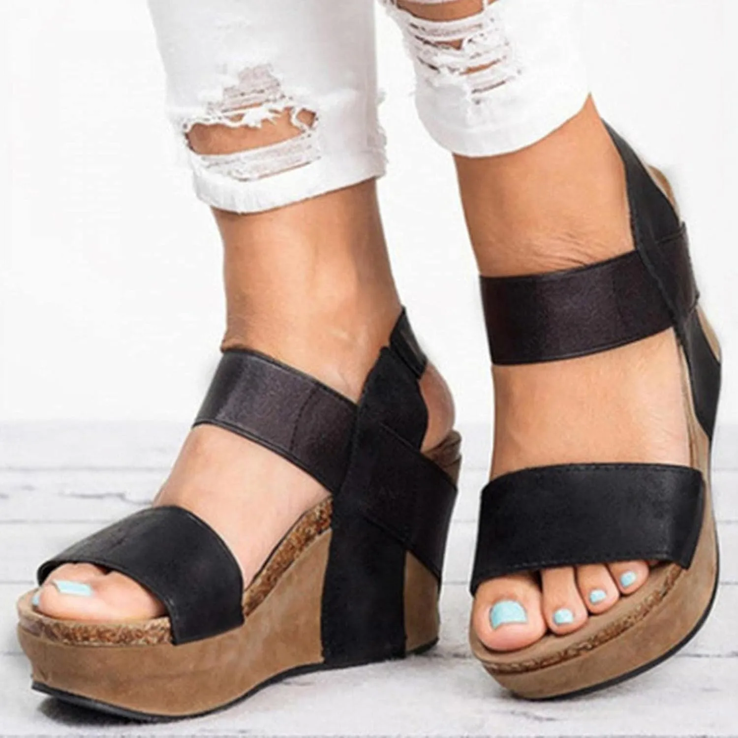 ZBYY Women's Ankle-Strap Heeled Sandals Open Toe Platform Wedge Slip On Sandals Casual Summer Beach Sandals Shoes
