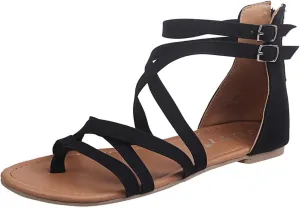 ZDLJYL Women's Wide Width Flat Sandals Summer Buckle Ankle Strap Gladiator Open Toe Flip Flop Sandal Beach Shoes for Women