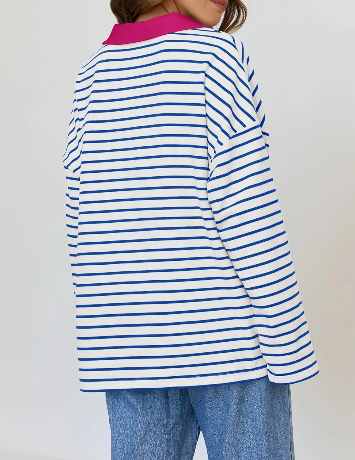 ZESICA Womens Striped Long Sleeve Tops Oversized Sweatshirt V Neck Loose Fit Tunic Tops Spring Casual Blouses