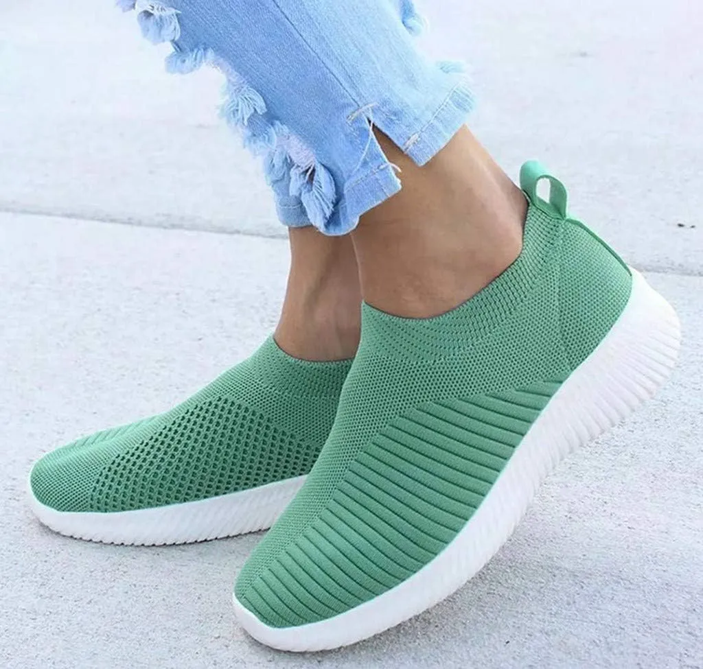 ZSpzx Quick Dry Casual Boat Shoes for Women Ladies Flat Fashion Casual Loafers Slip On Low Top Mesh Breathable Elastic Athletic Non Slip Tennis Jogging Sneakers for Gym Travel Daily Wear