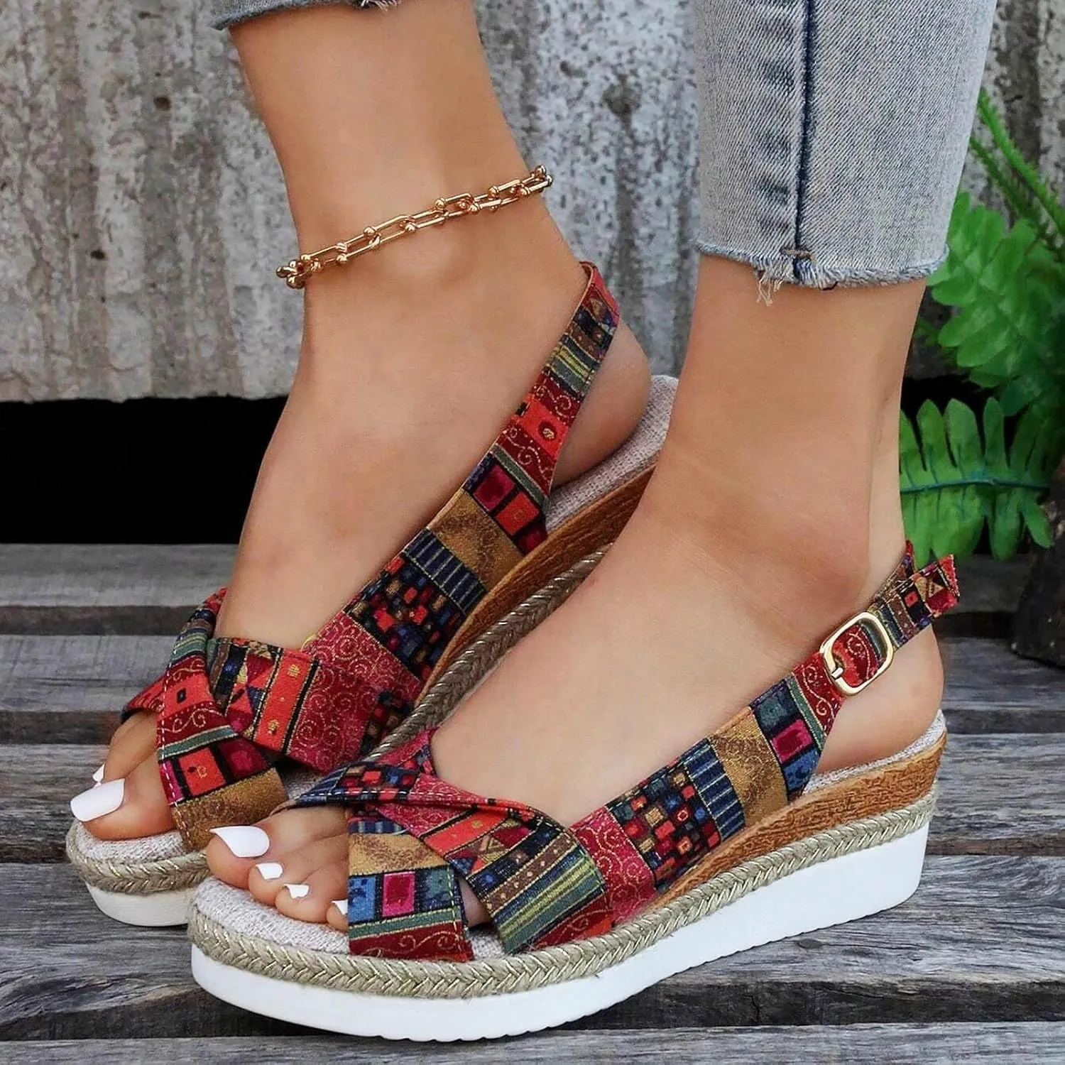 ZSpzx Women's Platform Sandals Wedge Open Toe Ankle Strap Lace Wedding Shoes Slip on Bridesmaid Slingback Wedges Platform Heeled Walking Sandal for Street