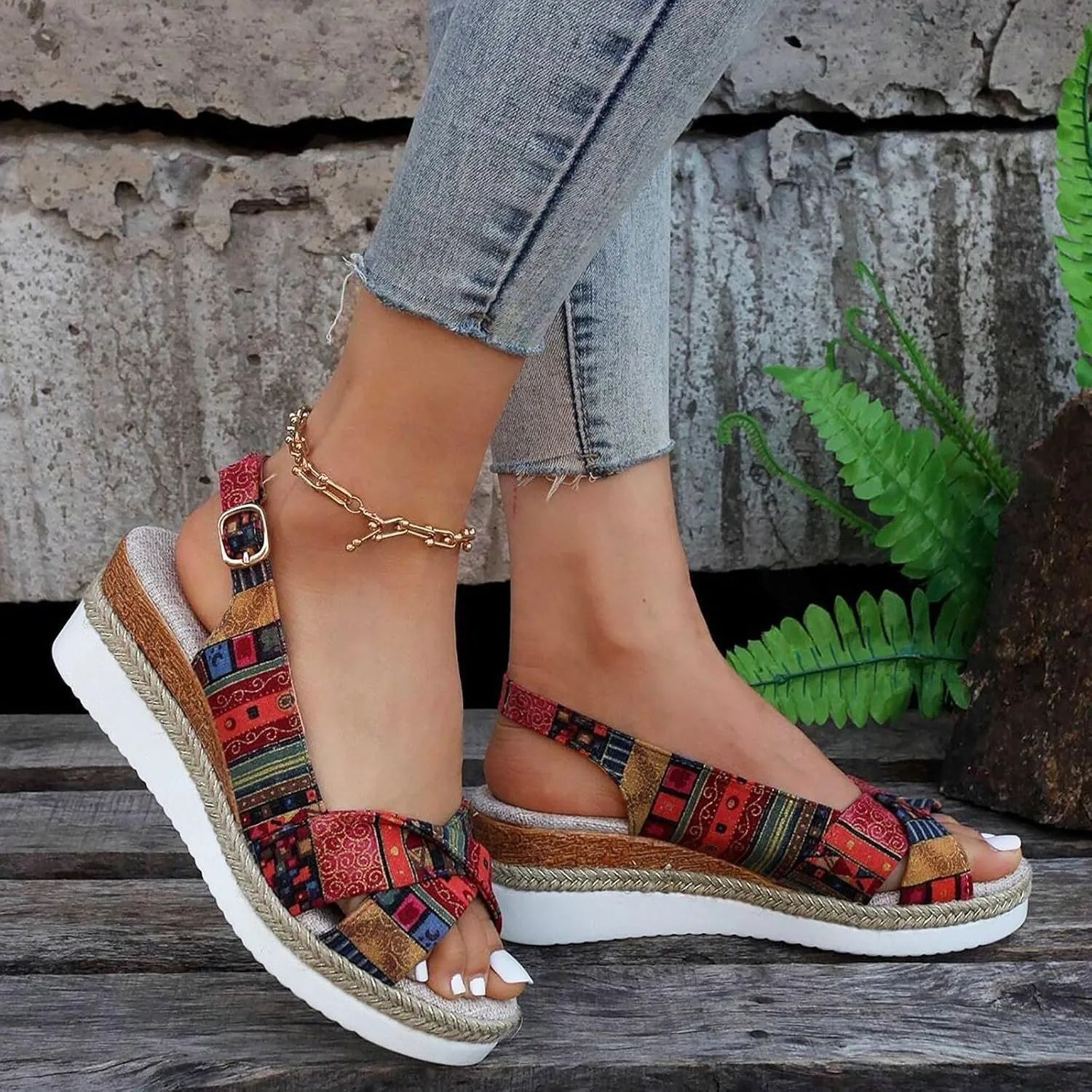 ZSpzx Women's Platform Sandals Wedge Open Toe Ankle Strap Lace Wedding Shoes Slip on Bridesmaid Slingback Wedges Platform Heeled Walking Sandal for Street