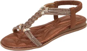 ZSpzx Women's Wedding Sandals Crystal with Rhinestone Women Open Toe Beaded Bohemian Sparkly Sandals Dress Dressy Summer Flip Flops Shoes for Street Work Travel Wedding