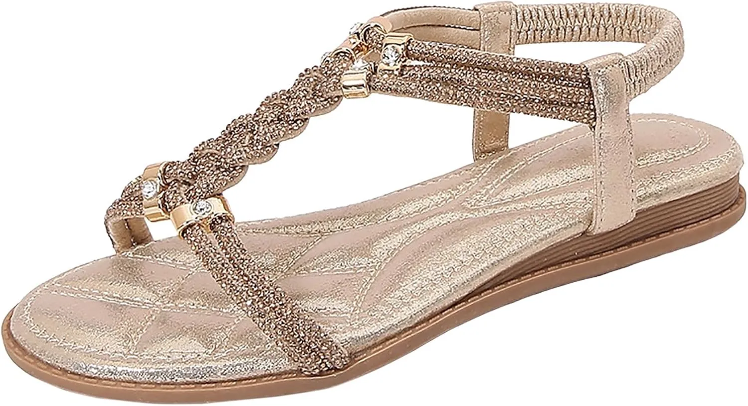 ZSpzx Women's Wedding Sandals Crystal with Rhinestone Women Open Toe Beaded Bohemian Sparkly Sandals Dress Dressy Summer Flip Flops Shoes for Street Work Travel Wedding