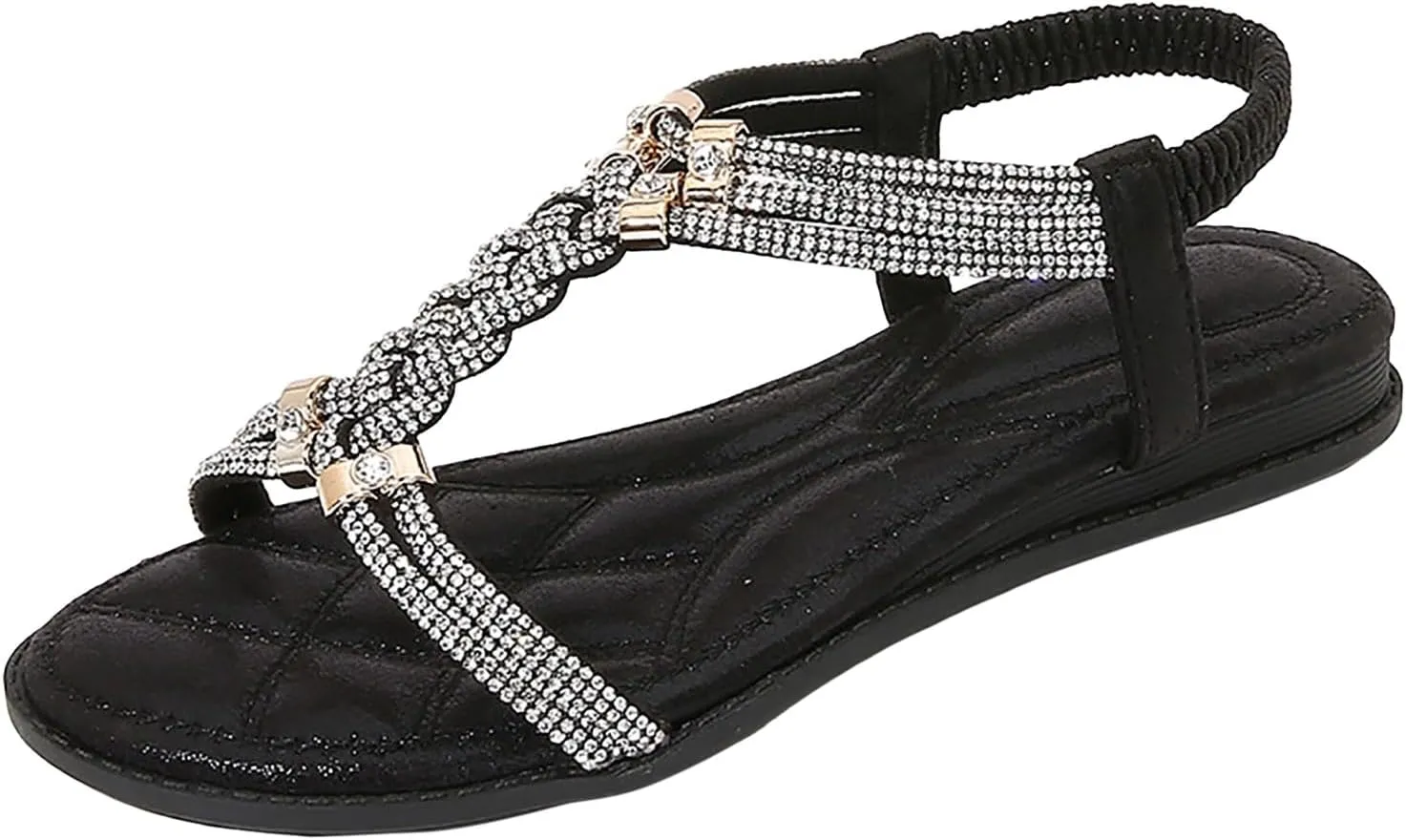 ZSpzx Women's Wedding Sandals Crystal with Rhinestone Women Open Toe Beaded Bohemian Sparkly Sandals Dress Dressy Summer Flip Flops Shoes for Street Work Travel Wedding