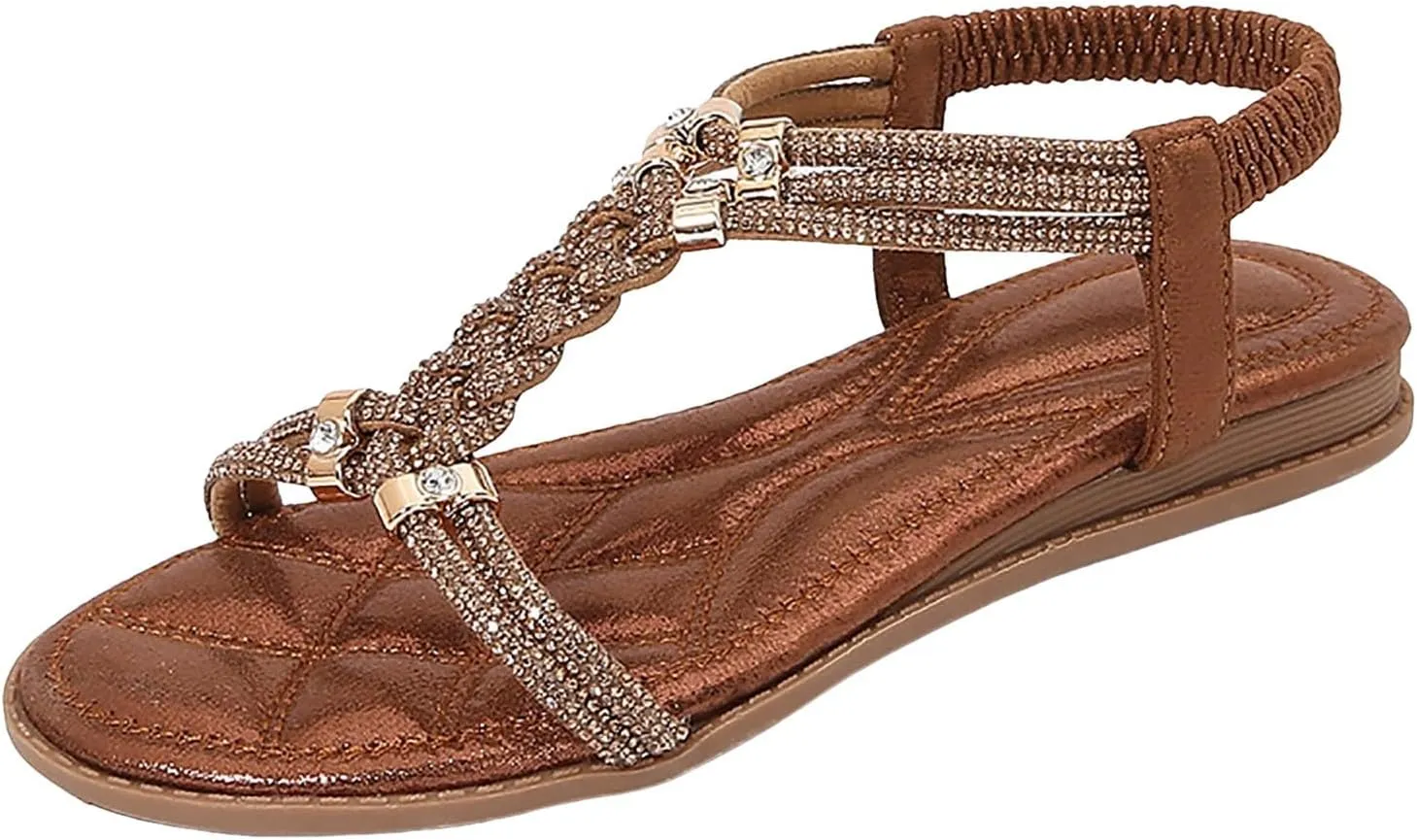 ZSpzx Women's Wedding Sandals Crystal with Rhinestone Women Open Toe Beaded Bohemian Sparkly Sandals Dress Dressy Summer Flip Flops Shoes for Street Work Travel Wedding