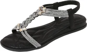ZSpzx Women's Wedding Sandals Crystal with Rhinestone Women Open Toe Beaded Bohemian Sparkly Sandals Dress Dressy Summer Flip Flops Shoes for Street Work Travel Wedding