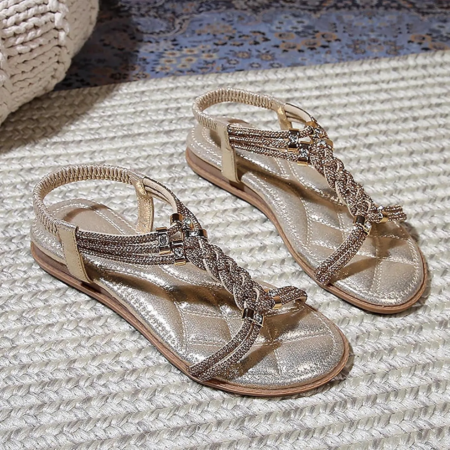 ZSpzx Women's Wedding Sandals Crystal with Rhinestone Women Open Toe Beaded Bohemian Sparkly Sandals Dress Dressy Summer Flip Flops Shoes for Street Work Travel Wedding