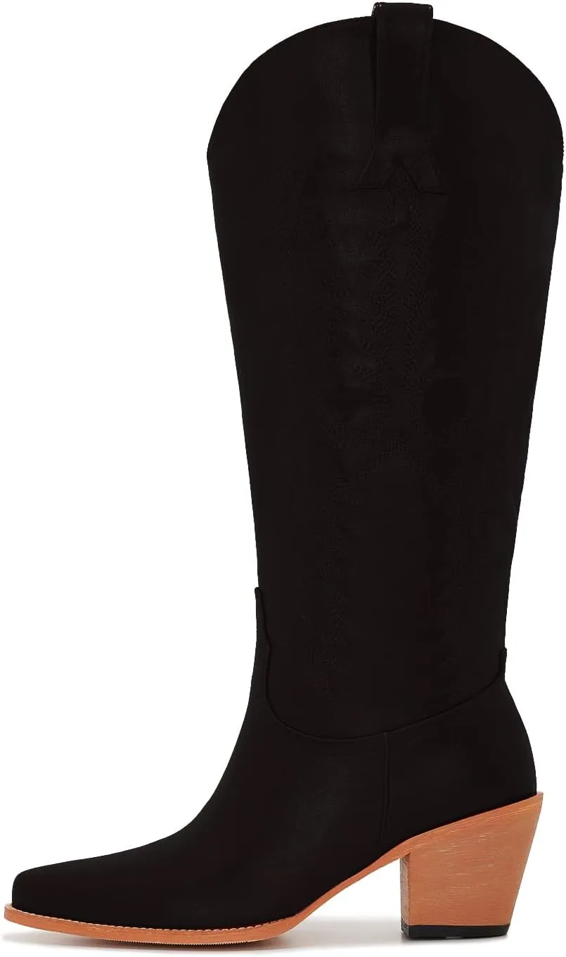 ZXHYZLZ Cowboy Boots For Women Wide Calf Knee High Tall Western Style Comfortable Ladies Plus Size Cowgirl Boots Chunky Heel